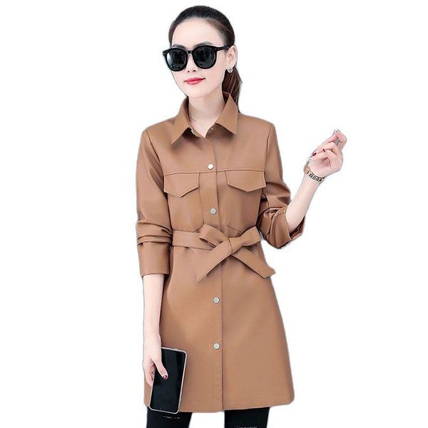 women's leather & faux mid-length women coat jacket spring autumn pu coats iocomotive female casual windbreaker outwear with belt w812, Black
women's leather & faux mid-length women coat jacket spring autumn pu coats iocomotive female casual windbreaker outwear with belt w812, Black