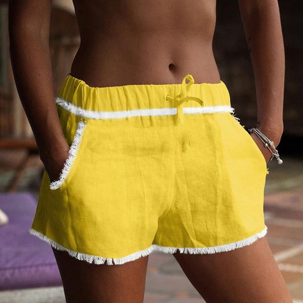 women's shorts 3 colors summer pockets linen women fashion fringe solid color with femme, White;black
women's shorts 3 colors summer pockets linen women fashion fringe solid color with femme, White;black