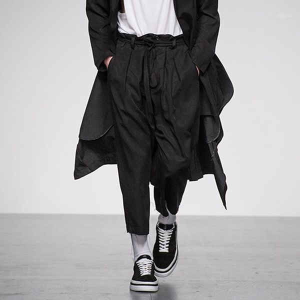 men's pants spring and summer personality tie double pleated casual small leg fashion nine point pencil, Black
men's pants spring and summer personality tie double pleated casual small leg fashion nine point pencil, Black