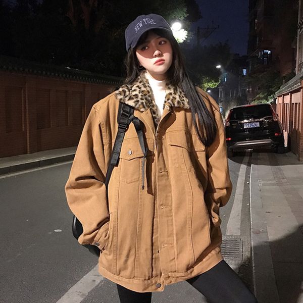 female turn down collar single breasted long-sleeved patchwork rabbit fleece leopard denim jacket coat 16w318 210510, Black;brown
female turn down collar single breasted long-sleeved patchwork rabbit fleece leopard denim jacket coat 16w318 210510, Black;brown