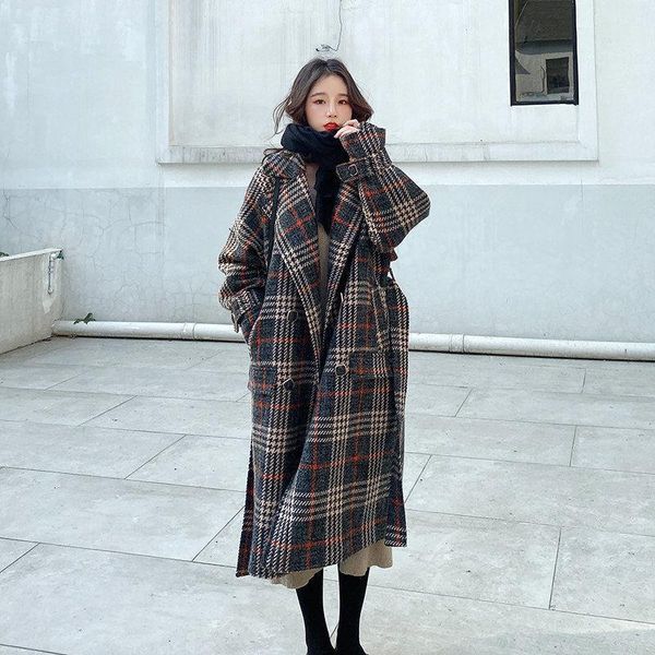 women's wool & blends tweed print coat big size loose long thickening autumn winter korean plaid woolen jacket female quality ladies cl, Black
women's wool & blends tweed print coat big size loose long thickening autumn winter korean plaid woolen jacket female quality ladies cl, Black