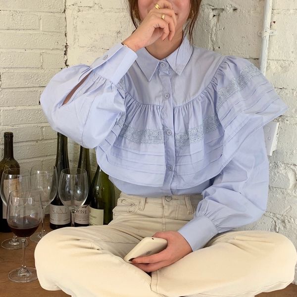 dress solid retro women chic shirt ruffles lace patchwork vintage loose all match casual blouses, White
dress solid retro women chic shirt ruffles lace patchwork vintage loose all match casual blouses, White