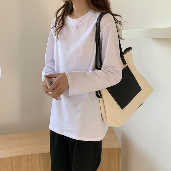 women's t-shirt white black long sleeve bottoming t-shirts women casual o neck drop shoulder korean loose chic student spring tee shir
women's t-shirt white black long sleeve bottoming t-shirts women casual o neck drop shoulder korean loose chic student spring tee shir