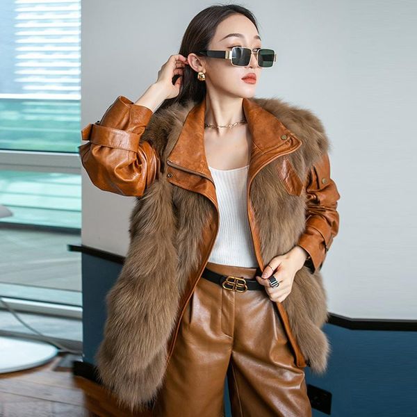 women's fur & faux winter warm coat women real leather wool jacket sheepskin splicing korean version loose outwear, Black
women's fur & faux winter warm coat women real leather wool jacket sheepskin splicing korean version loose outwear, Black