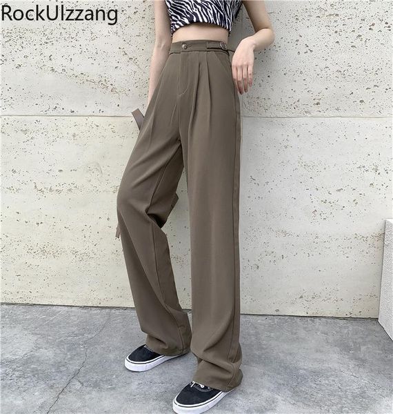 high waist loose straight long pant women fashion korean office style solid khaki black simple casual button zipper summer women's pant, Black;white
high waist loose straight long pant women fashion korean office style solid khaki black simple casual button zipper summer women's pant, Black;white