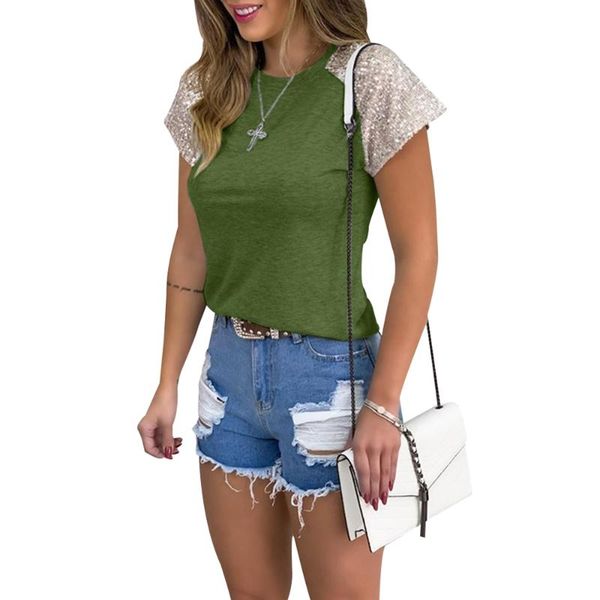 women's t-shirt short sleeve sequined slim fit t shirt for women summer female casual patchwork round neck solid basic tshirt d30, White
women's t-shirt short sleeve sequined slim fit t shirt for women summer female casual patchwork round neck solid basic tshirt d30, White