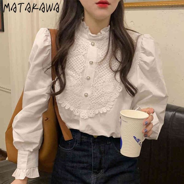 matakawa korea stand collar blouse ruffle stitching heavy lace crochet women shirt chic pearl button loose long-sleeved blusas 210513, White
matakawa korea stand collar blouse ruffle stitching heavy lace crochet women shirt chic pearl button loose long-sleeved blusas 210513, White