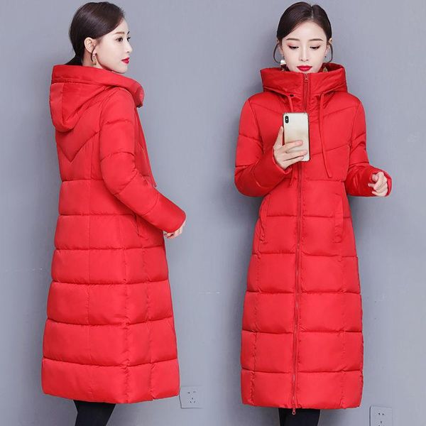 women's down & parkas padded jacket women mid-length coat 2021 female for winter hooded over the knee long thick slim-fitting, Black 
women's down & parkas padded jacket women mid-length coat 2021 female for winter hooded over the knee long thick slim-fitting, Black