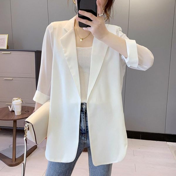 women's suits & blazers summer chiffon blazer women long sleeve white 2021 thin elegant notched office lady slim cardigan outwear, White;black
women's suits & blazers summer chiffon blazer women long sleeve white 2021 thin elegant notched office lady slim cardigan outwear, White;black