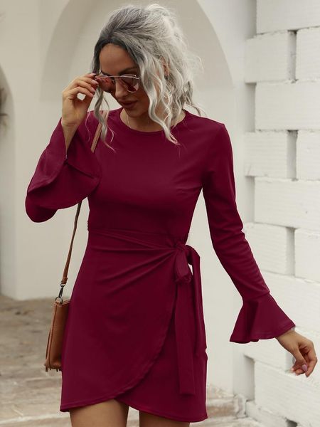 women's solid color mini dress, long flared sleeve side waist tie up split dress casual dresses, Black;gray
women's solid color mini dress, long flared sleeve side waist tie up split dress casual dresses, Black;gray