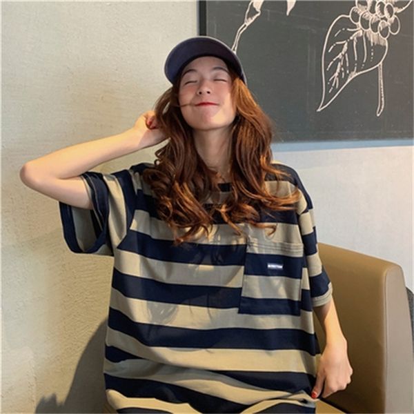 casual loose basic striped pocket simple college wind short sleeve o-neck summer spring women t-shirts 210522, White
casual loose basic striped pocket simple college wind short sleeve o-neck summer spring women t-shirts 210522, White