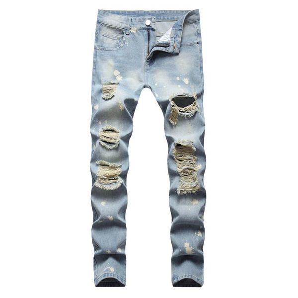 men's jeans holes ripped denim light blue slim straight pants vintage retro trousers
men's jeans holes ripped denim light blue slim straight pants vintage retro trousers