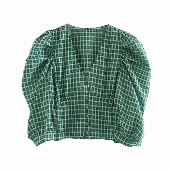 vintage green v neck women short blouses summer fashion lantern sleeve ladies shirts casual plaid female blouse 210430, White
vintage green v neck women short blouses summer fashion lantern sleeve ladies shirts casual plaid female blouse 210430, White