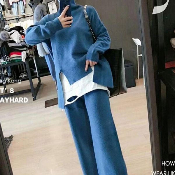 women's two piece pants 2021 autumn winter women knitted suit lady turtleneck long sleeve sweater wide leg pant 2 set female casual sol, White
women's two piece pants 2021 autumn winter women knitted suit lady turtleneck long sleeve sweater wide leg pant 2 set female casual sol, White
