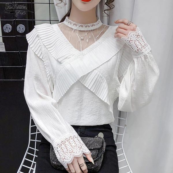 women's blouses & shirts autumn hollow out long sleeve white blouse elegant ruffle mesh stitching women loose female 16369
women's blouses & shirts autumn hollow out long sleeve white blouse elegant ruffle mesh stitching women loose female 16369