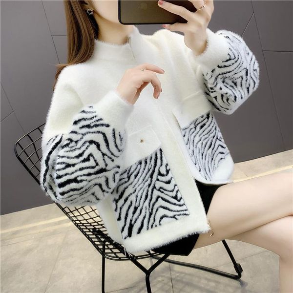 women's jackets 2022 autumn winter fashion women mink cashmere cardigan sweater female stand collar knitted y848, Black;brown
women's jackets 2022 autumn winter fashion women mink cashmere cardigan sweater female stand collar knitted y848, Black;brown