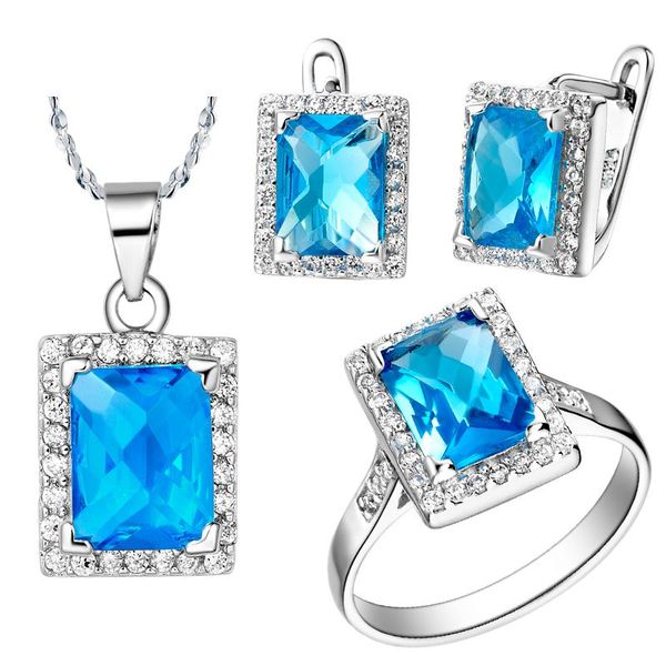 wedding jewelry sets siler plating set ,sea blue crystal ,accessories fashion earrings,necklace,rings, bijoux, Slivery;golden