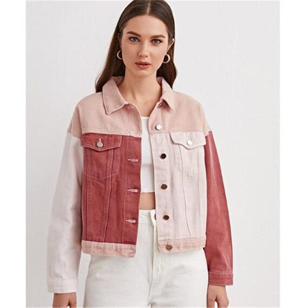 women's jackets 2021 spring autumn pink stitching denim jacket fashion all-match short clothes outerwear coats, Black;brown
women's jackets 2021 spring autumn pink stitching denim jacket fashion all-match short clothes outerwear coats, Black;brown