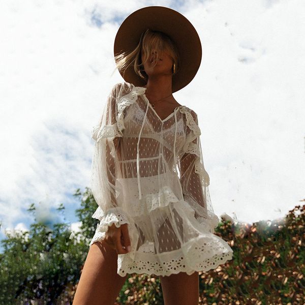 dresses v-neck flounce lace sleeve hollow out cake skirt 2021 new dress overseas, Black;gray 
dresses v-neck flounce lace sleeve hollow out cake skirt 2021 new dress overseas, Black;gray