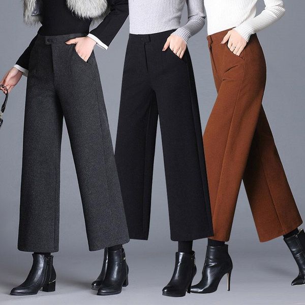 women's pants & capris elastic waist autumn and winter korean plus size thicken woolen female nine points loose straight trousers f2132, Black;white
women's pants & capris elastic waist autumn and winter korean plus size thicken woolen female nine points loose straight trousers f2132, Black;white