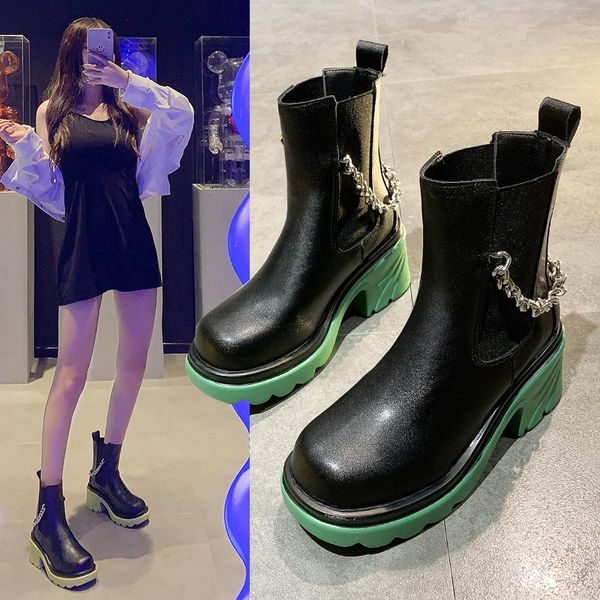 boots blwbyl women's square heel shallow punk female shoes slip-on round toe platform chain decoration office ladies boot, Black
boots blwbyl women's square heel shallow punk female shoes slip-on round toe platform chain decoration office ladies boot, Black