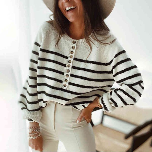 women's knits & tees autumn knitted sweater women clothes fashion stripe elegant buttons o-neck pullover casual long sleeves female 0rq, White
women's knits & tees autumn knitted sweater women clothes fashion stripe elegant buttons o-neck pullover casual long sleeves female 0rq, White