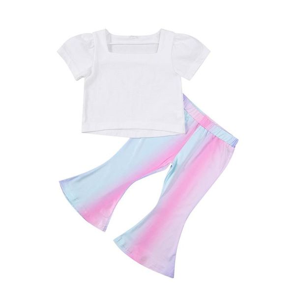 1-6 years toddler girls summer outfits baby solid color square collar t-shirt colored flared pants kids clothes clothing sets, White
1-6 years toddler girls summer outfits baby solid color square collar t-shirt colored flared pants kids clothes clothing sets, White