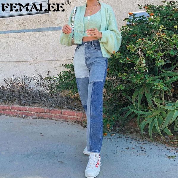 women matching color block straight-leg loose jeans pants fashion casual patchwork harajuku streetwear trousers women's, Blue
women matching color block straight-leg loose jeans pants fashion casual patchwork harajuku streetwear trousers women's, Blue
