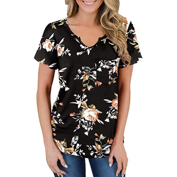women's t-shirt summer fashion women v neck short sleeve floral printed loose wdc6920, White
women's t-shirt summer fashion women v neck short sleeve floral printed loose wdc6920, White