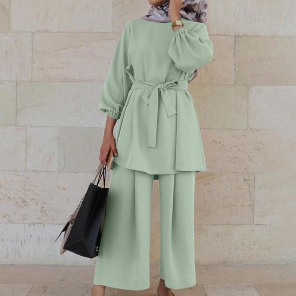 women's two piece pants arab muslim women suit is-lamic set outfits fashion long sleeve + wide leg female blouses sets, White
women's two piece pants arab muslim women suit is-lamic set outfits fashion long sleeve + wide leg female blouses sets, White