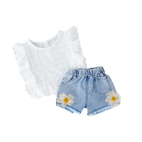 clothing sets 2021 toddler girls 2pcs summer outfits, ruffle sleeve solid color lace t-shirt + sunflower denim shorts set 1-6t, White
clothing sets 2021 toddler girls 2pcs summer outfits, ruffle sleeve solid color lace t-shirt + sunflower denim shorts set 1-6t, White
