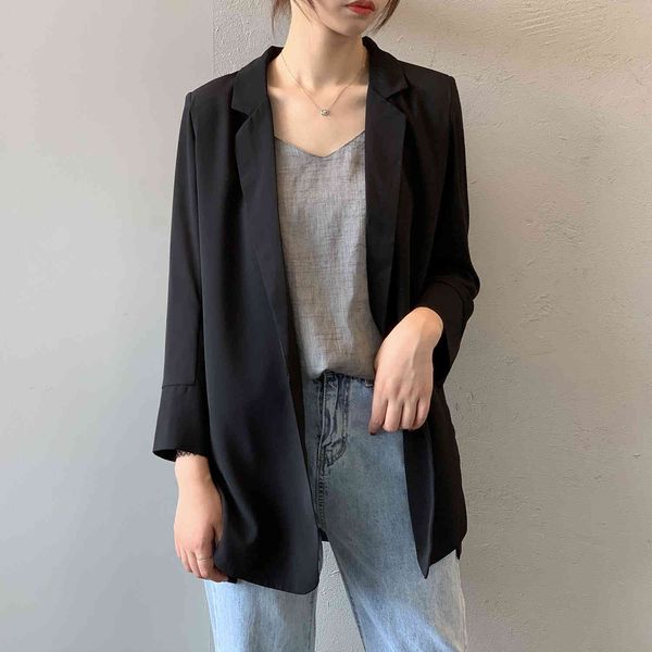 women's suits & blazers spring jackets 2021 turn down collar summer office style chiffon blazer coat casaco feminino for wome, White;black
women's suits & blazers spring jackets 2021 turn down collar summer office style chiffon blazer coat casaco feminino for wome, White;black