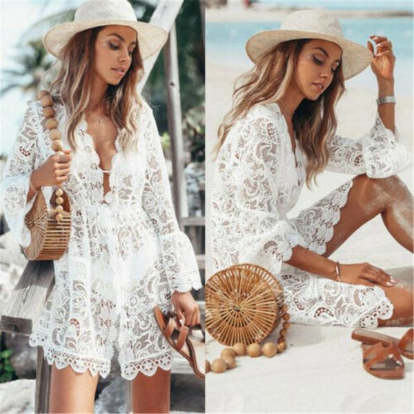 women summer beach dress vestido loose white lace crochet mini hollow bikini cover up casual boho sundress dresses, Black;gray
women summer beach dress vestido loose white lace crochet mini hollow bikini cover up casual boho sundress dresses, Black;gray