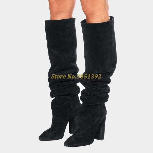 boots suede block heel winter long solid black brown beige pleated women pointed toe square over the knee boot
boots suede block heel winter long solid black brown beige pleated women pointed toe square over the knee boot