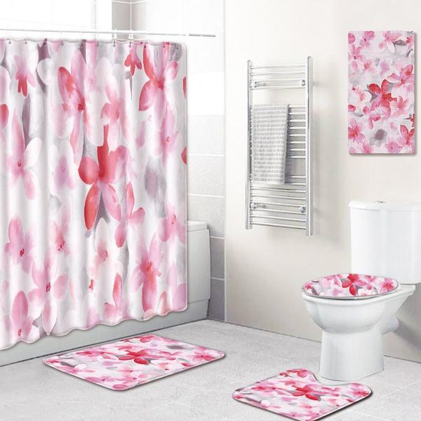 bath mats 5pcs bathroom curtain set pink flowers shower hooks with rug
bath mats 5pcs bathroom curtain set pink flowers shower hooks with rug
