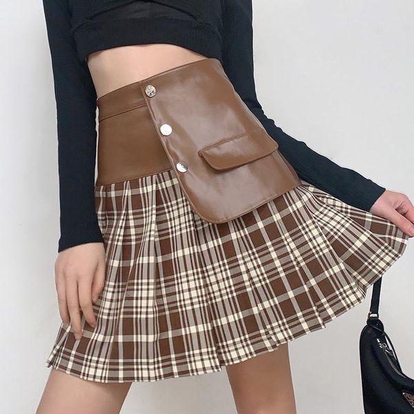 skirts fashion women patchwork pleated skirt young girl pu leather high waist pocket buttoned check pattern mini streetwear, Black
skirts fashion women patchwork pleated skirt young girl pu leather high waist pocket buttoned check pattern mini streetwear, Black