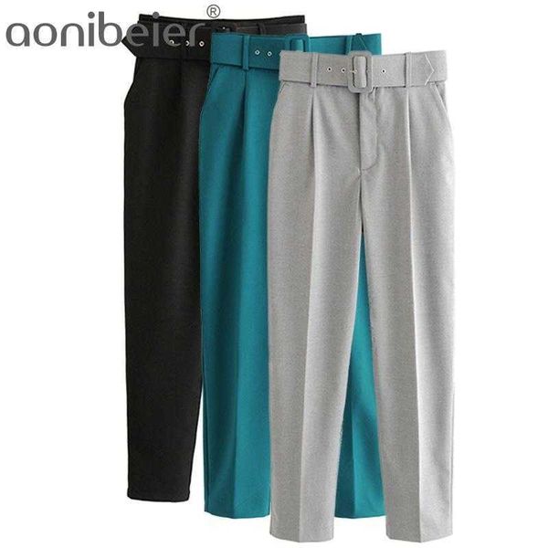office lady high waist straight pants for female belt casual ankle women's trousers suit sashes pockets 210604, Black;white
office lady high waist straight pants for female belt casual ankle women's trousers suit sashes pockets 210604, Black;white