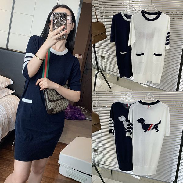 browne summer wool short sleeve four bar dog casual knitted dress tb round neck long skirt women, Black;gray
browne summer wool short sleeve four bar dog casual knitted dress tb round neck long skirt women, Black;gray