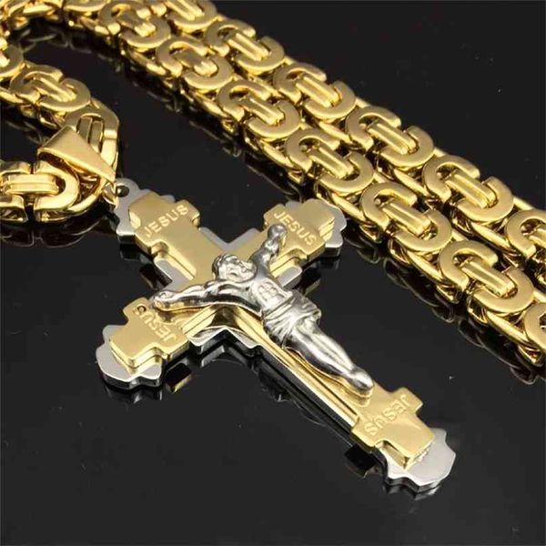 heavy crucifix jesus cross necklace stainless steel christs pendant gold byzantine chain men necklaces jewelry gifts 24" 210721, Silver
heavy crucifix jesus cross necklace stainless steel christs pendant gold byzantine chain men necklaces jewelry gifts 24" 210721, Silver