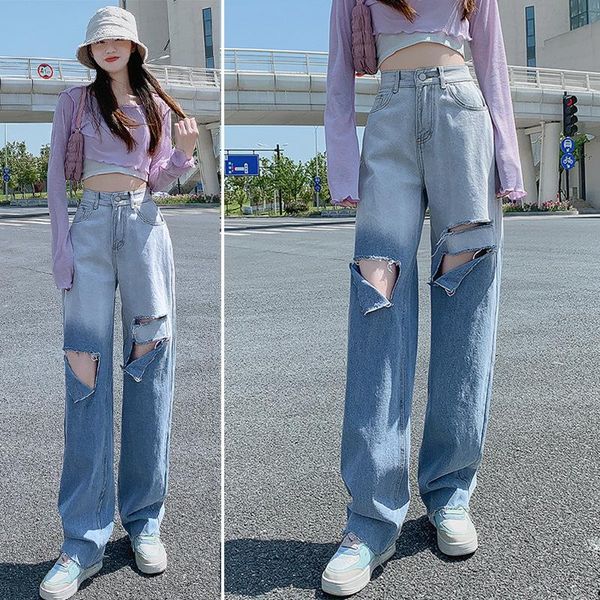 women's jeans wanyucl ripped women 2021 summer thin section high waist straight loose gradient color wide leg mopping pants, Blue
women's jeans wanyucl ripped women 2021 summer thin section high waist straight loose gradient color wide leg mopping pants, Blue