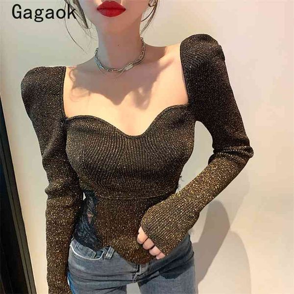 sweater women spring autumn square collar solid short full knitted swetaers slim korean outwear wild pullover 210531, White;black
sweater women spring autumn square collar solid short full knitted swetaers slim korean outwear wild pullover 210531, White;black
