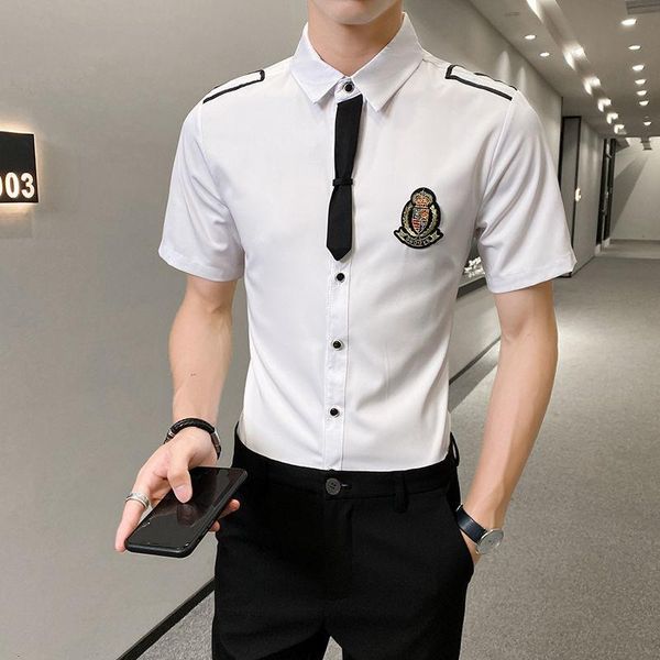 men's casual shirts men short-sleeved shirt tie dress night club blouse homme plus size social slim singer party, White;black
men's casual shirts men short-sleeved shirt tie dress night club blouse homme plus size social slim singer party, White;black