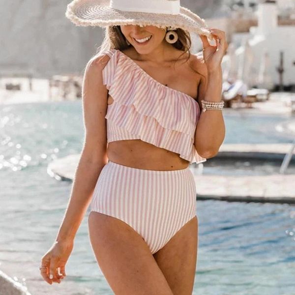women's swimwear striped swimsuit one shoulder bikini ruffle high waisted 2021 women thong biquini push up suits summer beachwear, White;black
women's swimwear striped swimsuit one shoulder bikini ruffle high waisted 2021 women thong biquini push up suits summer beachwear, White;black