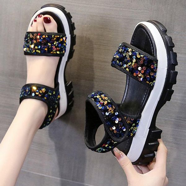 women summer sandals fashion bling female thick bottom slides ladie hook loop open toe flat shoes 2021 women's outside sneakers, Black
women summer sandals fashion bling female thick bottom slides ladie hook loop open toe flat shoes 2021 women's outside sneakers, Black