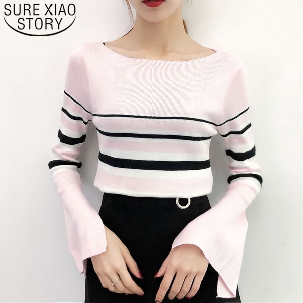 female sweaters fashion pullover knit sweater women full striped harajuku pink white slash neck flare sleeve 5049 50 210415, White;black
female sweaters fashion pullover knit sweater women full striped harajuku pink white slash neck flare sleeve 5049 50 210415, White;black
