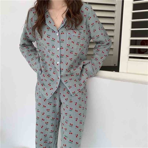 girls sweet printed cherry lovely loose pajamas women cotton fashion long sleeve sleepwear home wear suits 210525, Black;red
girls sweet printed cherry lovely loose pajamas women cotton fashion long sleeve sleepwear home wear suits 210525, Black;red