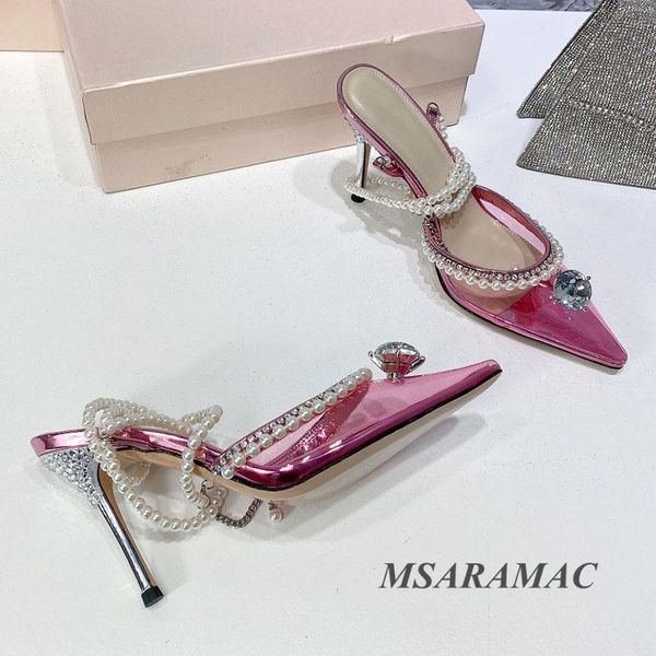 slippers rose red pvc perspective pointed toe pearl chain electroplating high-heeled mules woman party shoes summer dress, Black
slippers rose red pvc perspective pointed toe pearl chain electroplating high-heeled mules woman party shoes summer dress, Black
