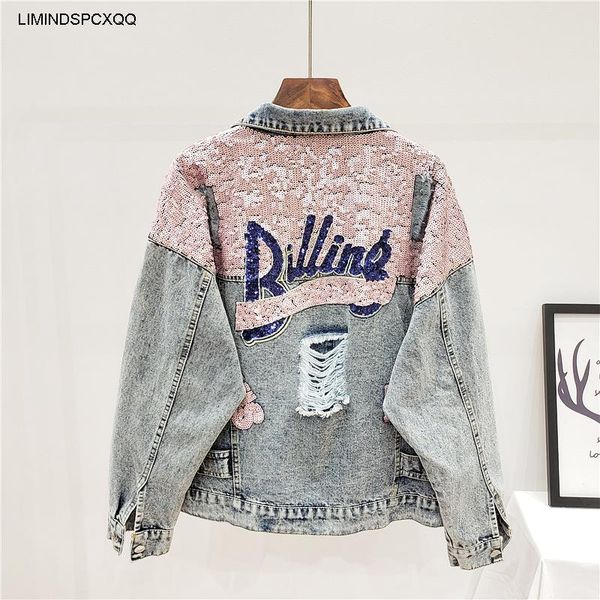women's jackets denim women jacket autumn 2021 spring vintage sequins pink shiny loose coat long sleeve outerwear female femme veste, Black;brown
women's jackets denim women jacket autumn 2021 spring vintage sequins pink shiny loose coat long sleeve outerwear female femme veste, Black;brown