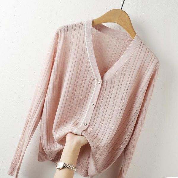women's knits & tees knitted loose women sweater cardigan summer 2021 v-neck long-sleeved elegant office lady outwear coats, White
women's knits & tees knitted loose women sweater cardigan summer 2021 v-neck long-sleeved elegant office lady outwear coats, White