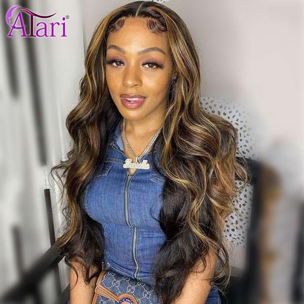 lace wigs atari highlights brown 13x4 frontal wig transparent body wave front human hair for women brazilian closure, Black;brown 
lace wigs atari highlights brown 13x4 frontal wig transparent body wave front human hair for women brazilian closure, Black;brown